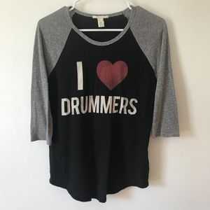 Medium I LOVE DRUMMERS Black Baseball Tee Shirt